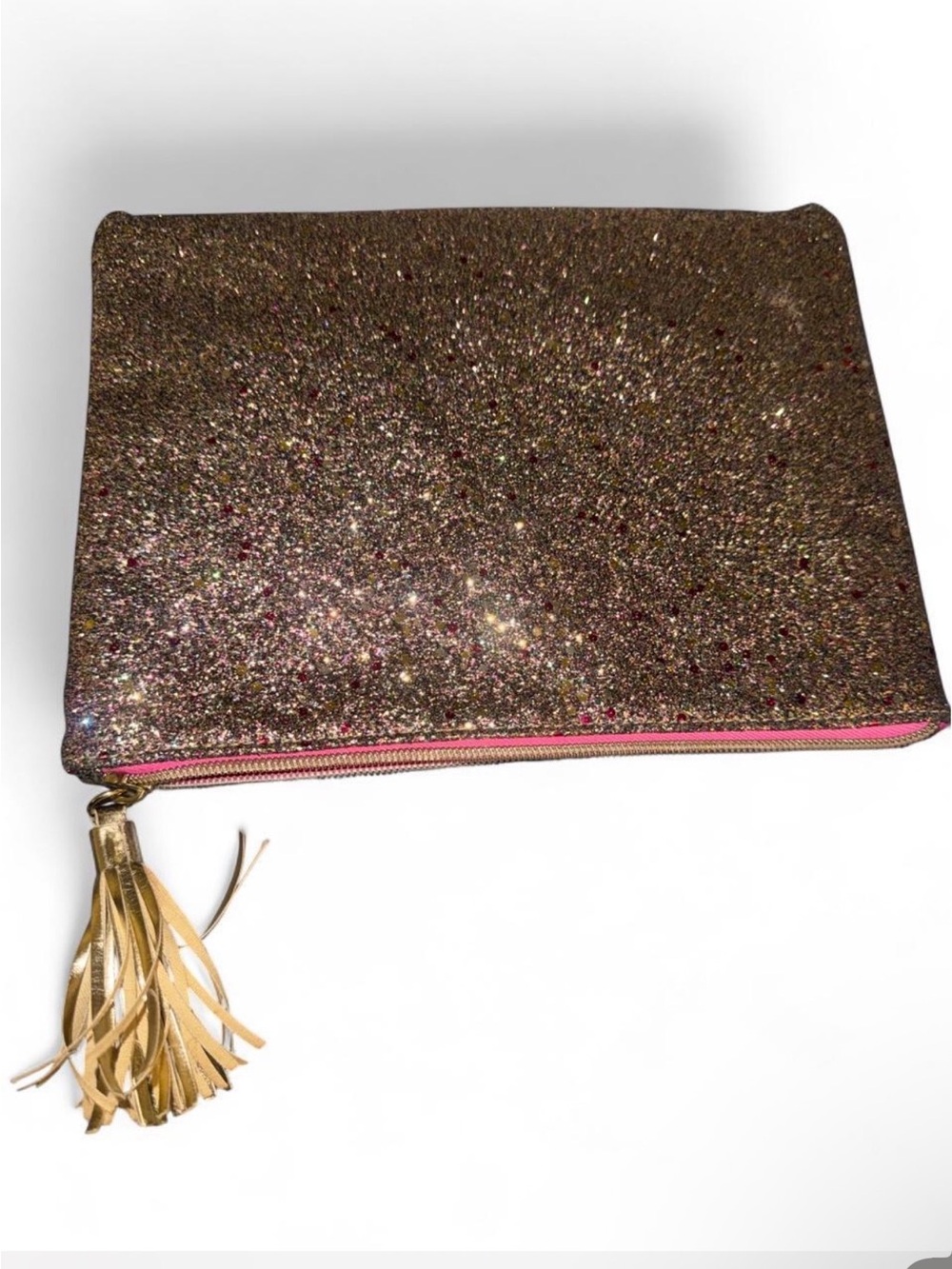 Glitter Zip Clutch with Tassel - Pink Accents